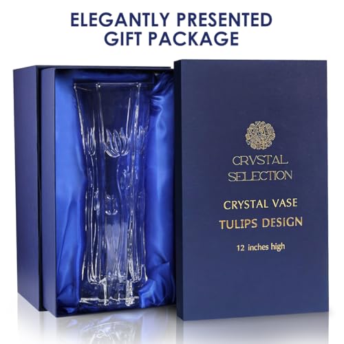 CS Crystal Vase 12-inch high, Tulip Design, for Flowers & Decor. Lovely Nice Shiny Piece. Perfect as a Gift, Suitable for All Occasions. - style: Tulip Design