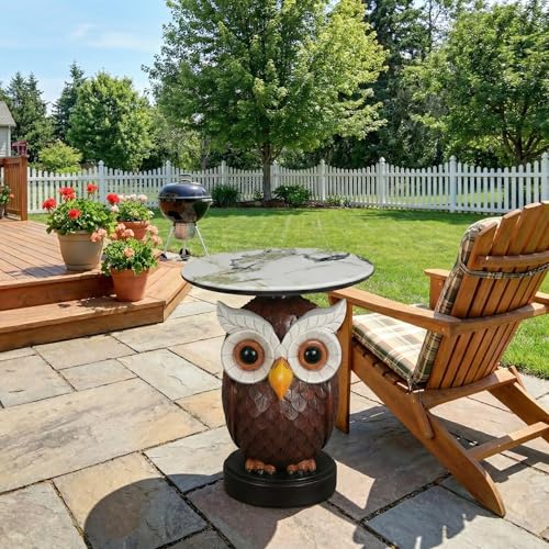 Owl Side Table - End Table with Faux Marble Top Unique Owl Statue Decor for Living Room Bedroom Entryway Elegant Animal Sculpture Modern Classical Decoration, Realistic - color: Owl Base