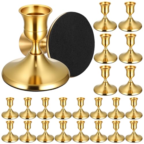 24PCS Brass Gold Taper Candle Holders Set, Vintage Metal Candlestick Holders for Table Centerpiece, Wedding Reception, Festive Christmas Mantel Decoration or Home Decor Gold - color: Gold