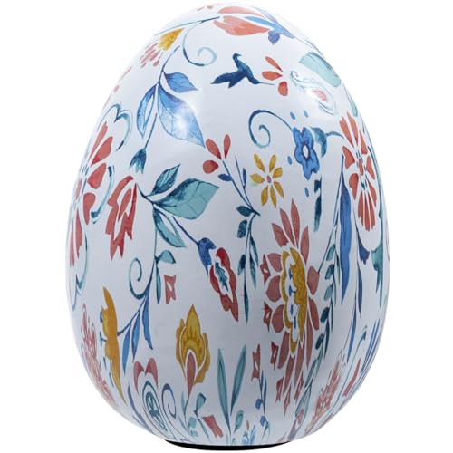 MyGift 6 Inch Tall Resin Decorative Egg with Vibrant Multicolor Artistic Floral Print, Spring Pattern Home Decor Small Tabletop Centerpiece Easter Decoration - color: Multicolored