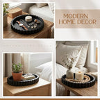 13.5 x 9.5'' Decorative Tray for Coffee Tables Wooden Oval Trays Home Decor Handmade Coffee Table Tray for Living Room Kitchen Accent Table Counter Modern Decorative Trays(Black)