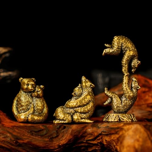 CHOVY Vintage Brass Bear Figurines Set - 3 Romantic Poses in Solid Brass, Collectible Couple Sculptures, Handmade Desk Art for Home Office & Unique Gift for Bear Lovers - Hug - color: Couple Bears Hug