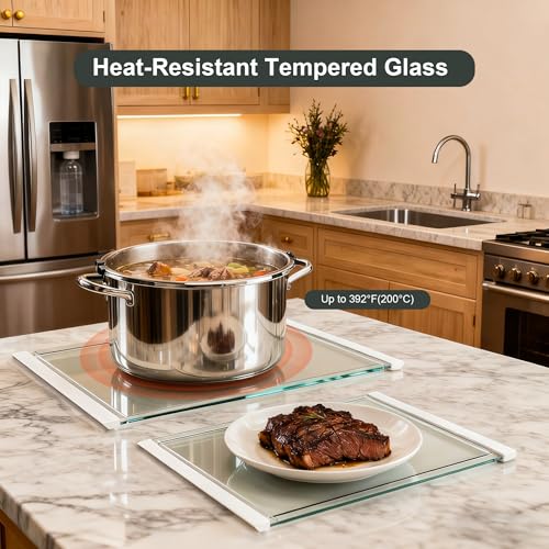 Tempered Glass Cutting Board with Juice Groove - 16x12 Inch Kitchen Cutting Board with Silicone Non-Slip Feet, Easy to Clean & Dishwasher Safe - Ideal for Vegetables, Fruits, Bread, Meats (White) - color: White