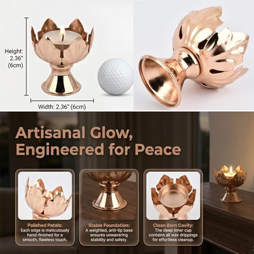 6Pcs Metal Lotus Flower Votive Candle Holders - Elegant Tea Light Candles Holder for Table Centerpieces, Wedding Decor, Home, Christmas & Thanksgiving Party (Gold)