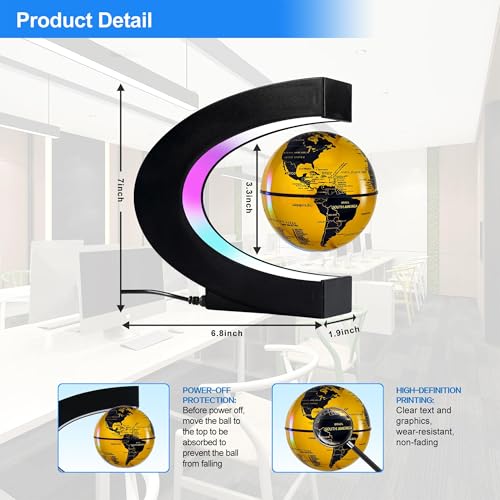 Flagest Magnetic Levitation Floating Globe, Levitating C Shape Golden Globe with LED Lights for Education Home Office Desk Decor, Holiday Anniversary Creative Gift(3.3 Inches) - color: Golden