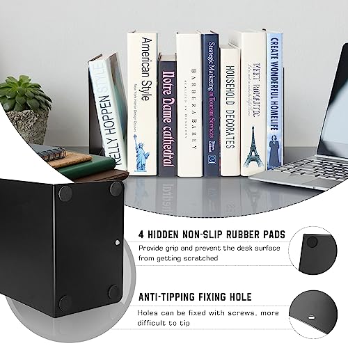 VONDERSO Metal Bookends Black, 2 Pairs Decorative Metal Book End Supports for Shelves Gauge Book Divider Stopper Holders with Non-Slip Anti-Scratch Rubber Pads - color: Black 2 Pairs