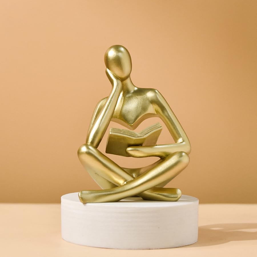 Style-A Gold, Creative Abstract Thinker Bookend for Home Aesthetic, Study, and Wine Cabinet – Stylish Shelf Decor Accent and Thoughtful Gift for Living Room, Bar, or Coffee Shop - color: Reader-gold-a