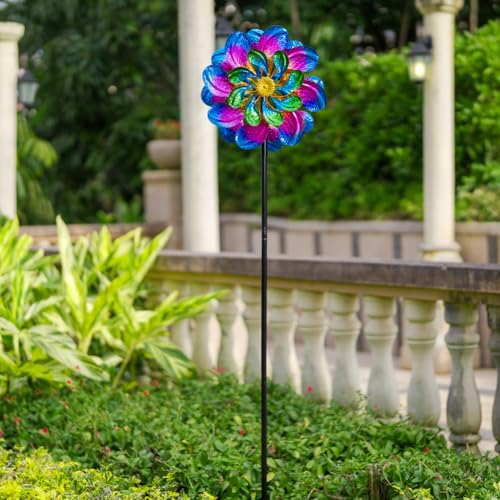 Metal Wind Spinners Outdoor,13'' Dia Purple Garden Wind Spinner & Sculpture,Waterproof Garden Windmill for Yard Art Decorations - size: 13'' Purple