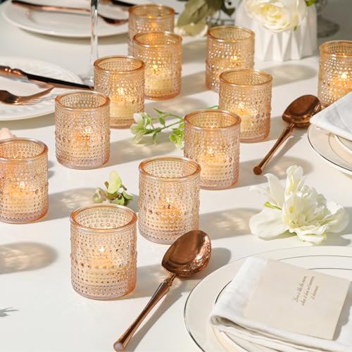 30 Pcs Gold Votive Candle Holders, Tea Light Candle Holders with Polka Dot Embossed, Gold Table Centerpieces for Weddings, Home Decor, Baby Shower, Special Occasions - color: Gold