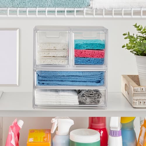 STORi Chloe Space-Saving Clear Drawer Organizer (4 Drawer Set) Sort Office, Kitchen, Beauty Supplies, Makeup, Pens, Jewelry, Stationary, Made in USA - style: Combo Drawer Set