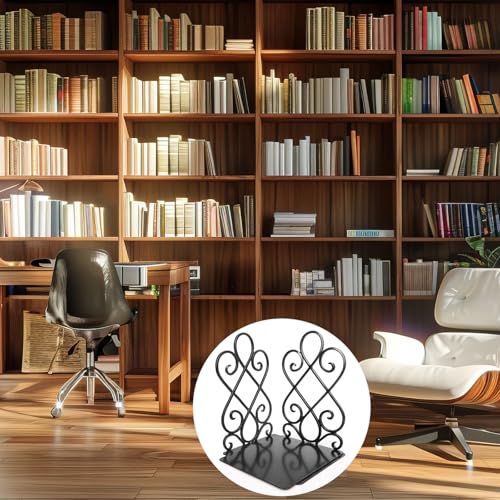 Anwenk Vintage Bookends with Felt Pads 2.2LB Heavy Duty Bookend Holder Long Base, Luxury Art Book Stand Retro Antique Style,Non-Skid Felt Pads to Protect Bookshelf Bookcase-Black,1 Pair - color: Black