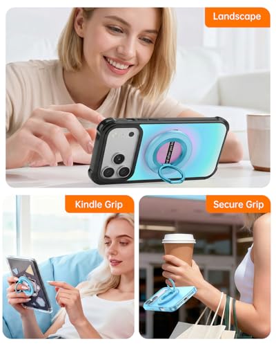 SYNCWIRE Magnetic Phone Ring Holder for MagSafe, 360° Rotation Cell Phone Grip Stand Finger Ring Kickstand Two-Sided Magnet Compatible with iPhone 17 Pro Max 16 15 14 13 12 MagSafe Accessories - color: Single Ring-1PCS-Misty Blue