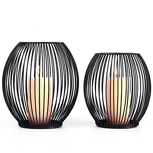 OLEEK Outdoor Candle Holder Decor Set - Black Candle Holder - Candles Holders for Table Centerpiece - Hurricane Candles Holder for Pillar Candles Cage Candle Holders Black Wire Decorative - size: Set of (Medium & Small)