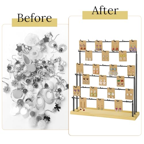 Jewelry Display for Vendors,6 Tiers 42 Hooks Earring Rack Display Holder Stand, Earring Organizer Holder for Necklaces Rings Bracelets Keychains,Jewelry Display for Selling with Earrings Cards-Black - color: Black