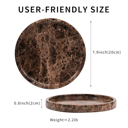 Brown Round Marble Tray - Stone Perfume Plate Decorative Bowl for Nightstand Entryway Coffee Table Decor, Jewelry Trinket Ring Key Purse Holder Dish (7.9 inch) - color: Round-Emperador