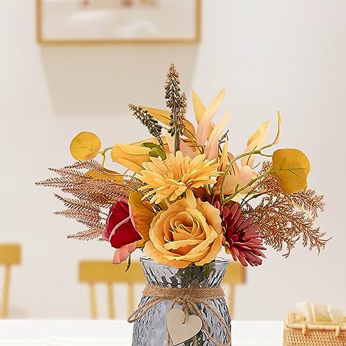 Leftover Fake Fall Flowers in Vase,Fall Flower Arrangements,Fall Floral Arrangement,Fall Table Decor,Fall Centerpieces for Tables,Fall Kitchen Decor,Fall Coffee Table Decor - color: Fall Orange