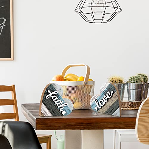 Jetec 2 Pcs Rustic Wooden Heart Table Decor, Daisy Farmhouse Home Decor, Bless This Home & Be Kind Sign for Living Room, Dining Room, Shelf & Mantel, Ideal Housewarming & Birthday Gift(Love Style) - style: Love Style