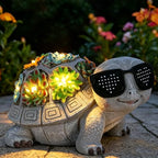 Unique Solar Garden Turtle Statue with I Love You LED Sunglasses and Succulent LED Lights, Lawn Decor Tortoise Figurine for Patio, Balcony Yard Ornament for Mom, Women & Grandma - style: Turtle