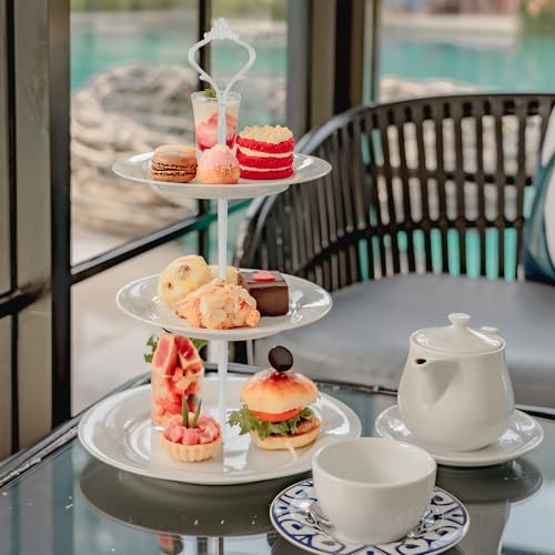 3 Tier Cake Stand, Luxury-Looking Wedding Cupcake Plate Holder, White Wreath Fruit Dessert Tower Tray for Birthday Party, Baby Shower, Graduation and Christmas Party (Plates NOT Included) - color: White