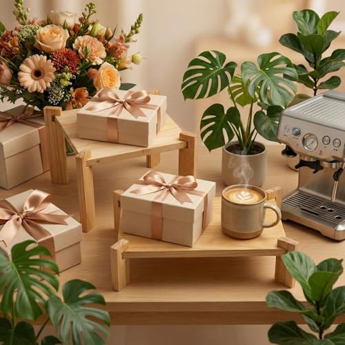 2Pack Solid Pine Wooden Display Stand, Easy to Assemble Foldable Food Rack for Fruits, Desserts and Snacks, Perfect for Parties, Restaurants, Cafes, Camping, Hotels and Wedding Table Decor