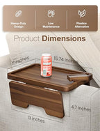 HOLANA 15.75" Acacia Couch Armrest Table - Wood Couch Arm Tray with Phone Holder – Sofa Side Table, Armchair Caddy, Sofa Arm Table for Home Sofa Living Room (Walnut) - color: Walnut, size: 15.8" x 11" x 2"
