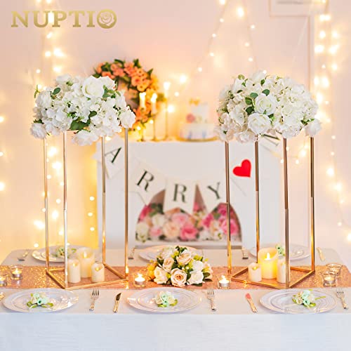 Nuptio Gold Vase for Wedding Centerpieces with Acrylic Panel - 2 Pcs 23⅝ inch Tall Vases Centerpiece for Tables Home Party Decorations - size: 23⅝ inch Tall
