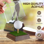 Golf Ball Display Case Hole in One Golf Ball Display Case Holder Wanult Wood Base Acrylic Golf Ball Holder Stand Lifelike Turf Wood Tee Memorabilia Showcase Square Cube Box Stand Golf Gifts Decor