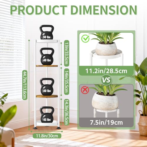 KMOTASUO 4 Tier White Plant Stand Indoor for Large Tall Heavy Duty Planter, Multiple Sturdy Metal Flower Corner Rack for Narrow House Floor, Iron Vertical Level Round Orchi Holder Organizer, Modern - color: White + Brown, size: 4 Tier