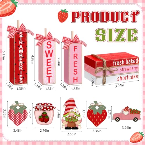 Vercraft 11 Pcs Strawberry Table Decorations Set Strawberry Tiered Tray Decor Spring Summer Wooden Top Farmhouse Rustic Wooden Coffee Table Centerpieces for Home Kitchen Office Decorations - style: Strawberry