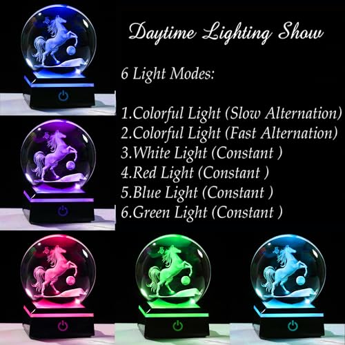 Qianwei Horse Gifts for Women 3D Crystal Ball 3.14'' - Laser Horse Decor Glass Animals Gifts Figurines Statue Stuff for Room Decorations Night Light - style: Horse