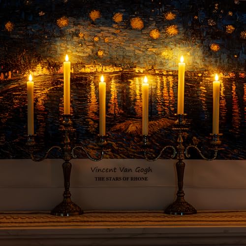 Homemory Real Wax LED Flameless Taper Candles with Remote Timer, 9.6 Inches Ivory Fake Candlesticks, Dripless Battery Operated Window Candle with 3D Flickering Flame for Fireplace Xmas Halloween - style: Farmhouse - Ivory 9.6"