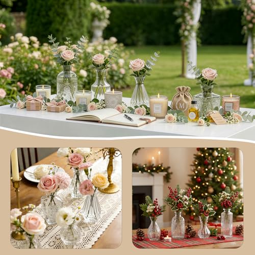 Glass Bud Vases in Bulk Set of 17, Transparent Clear Small Mini Vases for Flowers, Vintage Vase for Centepiece,Wedding, Table Decor, Baby Shower, Christmas, Home and Events - color: Transparent