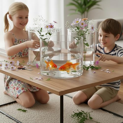 Liotww Unbreakable Acrylic Vase Set - Wide Mouth Short Cylinder Vases with Holder, Clear Plastic Flower Vase for Home Decor Wedding Centerpiece (D10”/7.8”/6” Not Glass) - color: XL 3 Clear-e