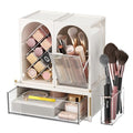 INVSSENE Stackable Makeup Organizer Countertop, Storage Perfume Skincare Cosmetic Lipstick Face Mask Makeup Brush Palettes, Ideal for Vanity Bathroom Counter - color: 3515 White+Clear