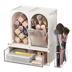 INVSSENE Stackable Makeup Organizer Countertop, Storage Perfume Skincare Cosmetic Lipstick Face Mask Makeup Brush Palettes, Ideal for Vanity Bathroom Counter - color: 3515 White+Clear