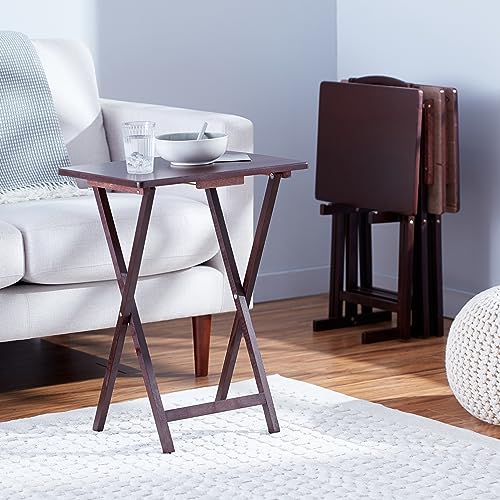 Amazon Basics Portable Foldable TV Tray Table with Storage Rack, Space-Saving Design, Sturdy Wood, 14.6"L x 19"W x 26"H, Espresso, 4-Pack - color: Espresso