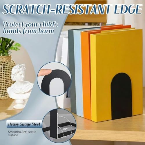 Chunful 6 Pcs Modern Metal Book Ends for Shelves Small Bookends Book Shelf Organizer Minimalist Design Stopper to Hold Books for Home Office (Black, 5.5 * 3.75 * 2.25inch)