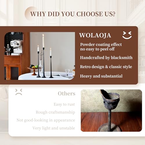 Set of 3 Candle Stick Holders,Iron Black Candlestick Holders, Fits 3/4 inch Thick Candles, Tapered Candle Holders Tall Set for Dining Table, Wedding, Home Decoration - color: Black-straight, size: 12”,14”,15.5”