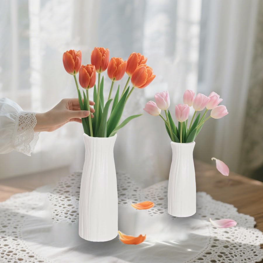 Unbreakable Vase for Flowers,White Plastic Vase Minimalist Style Suitable for Modern Home Decoration Living Room Dining Table Centerpiece Perfect Wedding Birthday Gift Giving