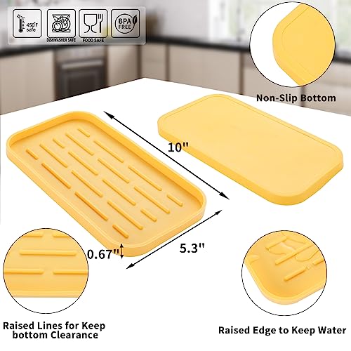 MicoYang Silicone Kitchen Sink Organizer Tray for Multiple Usage,Easy Clean,Eco-Friendly Sponges Holder for Kitchen Bathroom Counter or Sink,Dish Soap Dispenser,Scrubber,Bottle,Cup Yellow 10”x 5.3” - color: Yellow, size: 10" x 5.3" x 0.7"