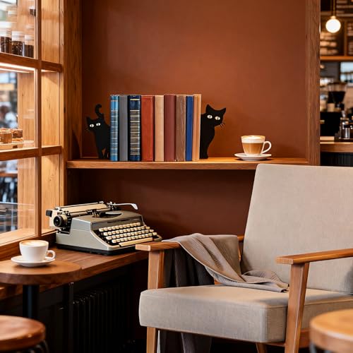 Peeping Cat Bookends Set of 2 - Heavy Duty Metal Bookends for Study & Office Bookshelf, Decorative Cat Lover Gifts, Non-Slip Book Organizers with Whimsical Peeking Cat Design