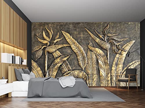 Cliouar-Golden Bird of Paradise Sculpture 3D Three-Dimensional Wallpaper Mural 103" x 69"(Not Self-Adhesive) - color: Murals-27, size: 103" x 69"