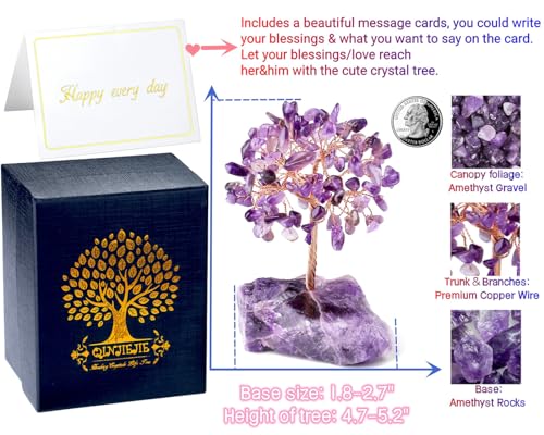 QINJIEJIE Amethyst Crystal Tree of Life Decor Crystals and Healing Stones Reiki Natural Crystals Base Copper Wire Spiritual Meditation Energy Purple Room Office Desk Decor Purple Gifts for Women - color: A-purple - Amethyst, size: 5.2 in