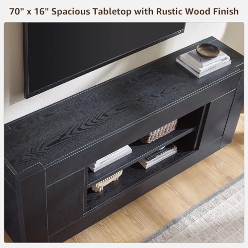 OKD Modern 70" TV Stand, Entertainment Center for TVs Up to 80", Media Console with Large Open Storage & Side Cabinets, Thick Wood Design for Living Room, Black Oak - color: Black Oak