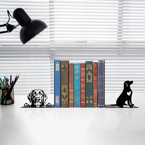 Labrador Retriever Theme Bookends Decor – Labrador Gifts with Black Modern Bookends, Decorative Bookends for Shelves – Unique Book Stopper for Shelves (Labrador Retriever) - color: Labrador Retriever