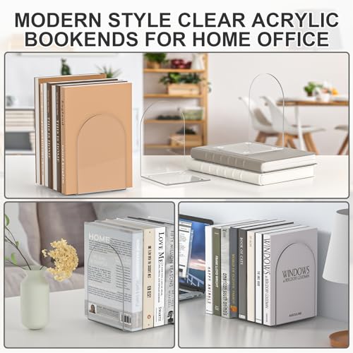 Acrylic Bookends 8 Pieces, Book Ends for Shelves, Clear Bookends for Book Shelves and Desktop Organizer, Transparent Shlef Book Stopper for Home Office Supplies - style: 8 Pieces Acrylic Bookends