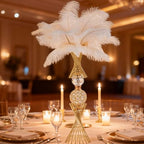 VIJIV Gold Vase for Wedding Centerpieces Table, 24" Tall Luxury Hourglass Metal Trumpet Vase for Flower Arrangement & Ostrich Feathers Holder, Perfect for Wedding Galas, Anniversary & Formal Events - size: Tall-23.7IN