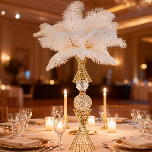 VIJIV Gold Vase for Wedding Centerpieces Table, 24" Tall Luxury Hourglass Metal Trumpet Vase for Flower Arrangement & Ostrich Feathers Holder, Perfect for Wedding Galas, Anniversary & Formal Events - size: Tall-23.7IN