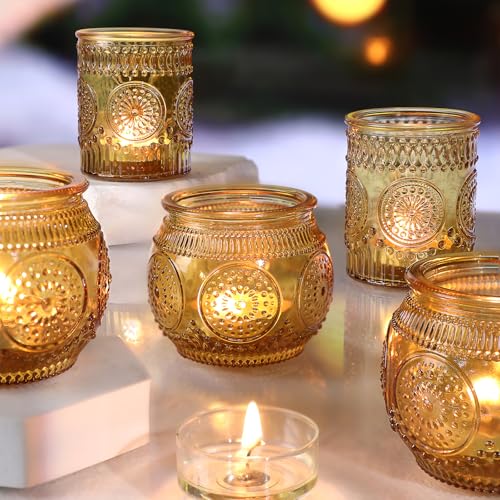 36 Pcs Amber Candle Holders - Vintage Candle Holder for Rustic/Boho Wedding Table centerpieces, Bridal Shower, Baby Shower Decoration - color: Amber