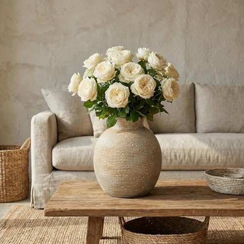 Ceramic Flower Vase for Home Decor, Rustic Farmhouse Vintage Retro Vase for Living Room, Kitchen, Bedroom, Decoration for House, Bookshelf, Dining Table, Office, Gift(7.4 inch) - color: Retro and Rustic-7.4"